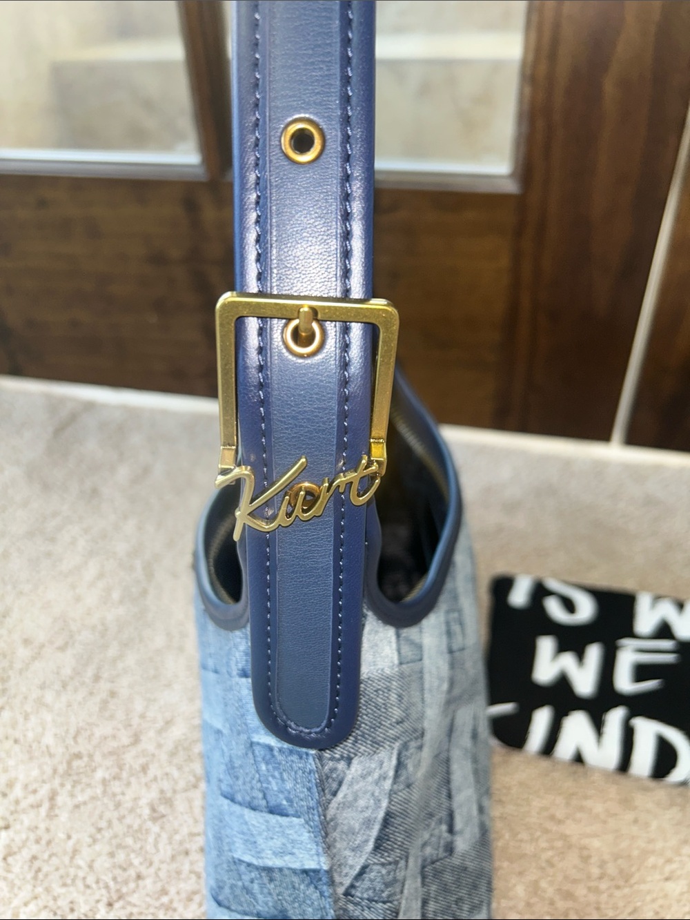 Denim Weave Shoulder Bag in Blue with wallet and dust bag - Picture 12 of 12